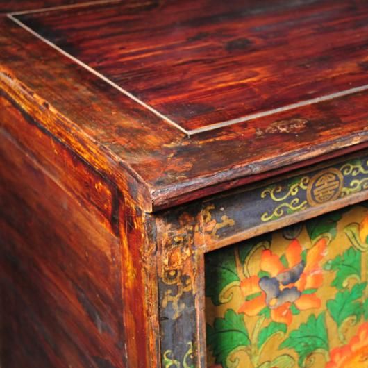 Tibetan Pair of Painted Lotus Cabinets