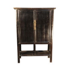 Antique Black Lacquer Cabinet with Shelf