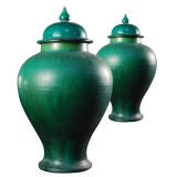 Pair of Glazed Urns with Lids