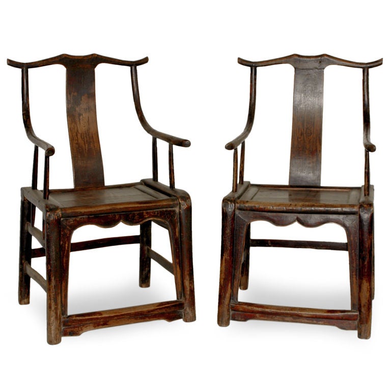 A pair of 19th century Chinese elmwood and willow bentwood chairs from rural China.<br />
<br />
Pagoda Red Collection #:  T098