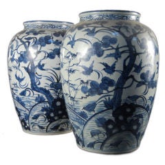 Vintage Pair of Blue and White Jars