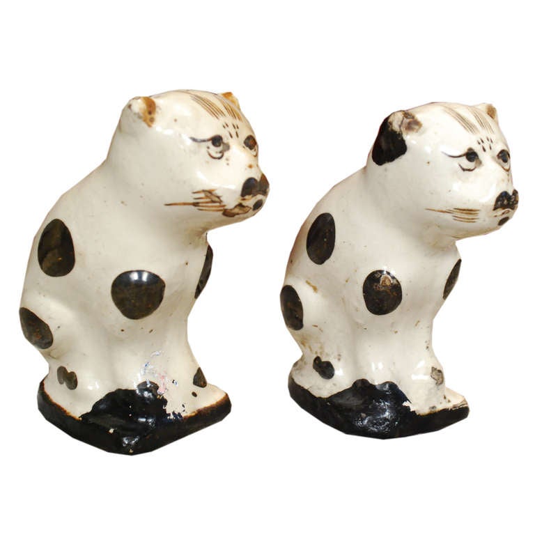 Pair of 19th Century Chinese Ceramic Cat Incense Burners