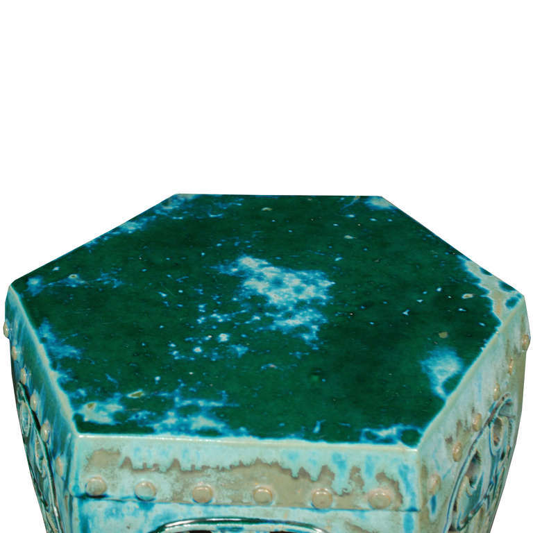 Monumental Chinese Turquoise Ceramic Garden Table In Excellent Condition In Chicago, IL