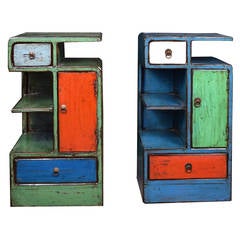 Pair of 20th Century Chinese Color Block Cabinets