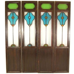 Antique Set of Early 20th Century Chinese Glass Door Panels