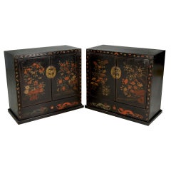 Pair of 19th Century Chinese Painted Two-Door Chests