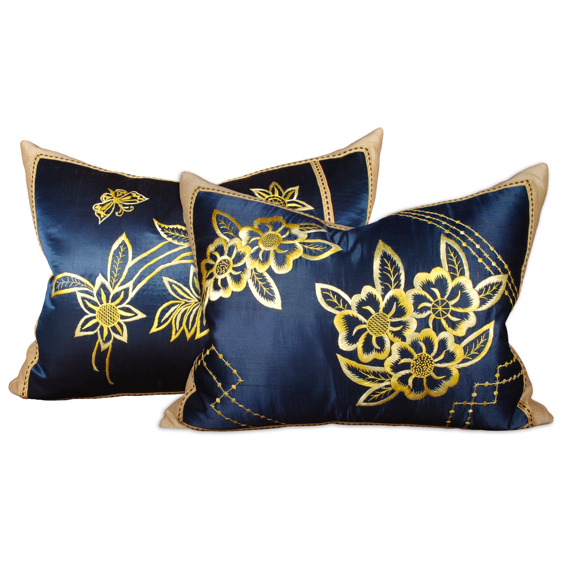 Pair of 19th Century Russian Silk Embroidered Pillows