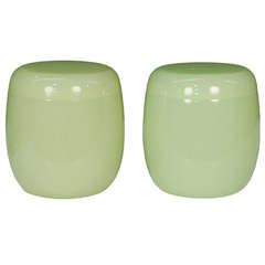 Pair of Early 20th Century Chinese Jade Peking Glass Lidded Jars