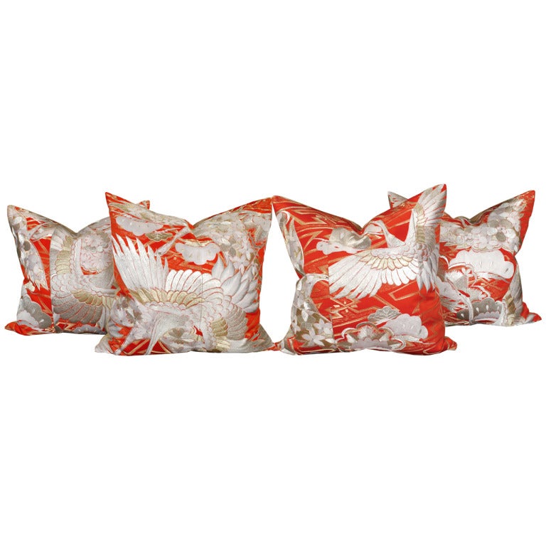Suite of Four Vintage Japanese Wedding Kimono Pillows at 1stdibs