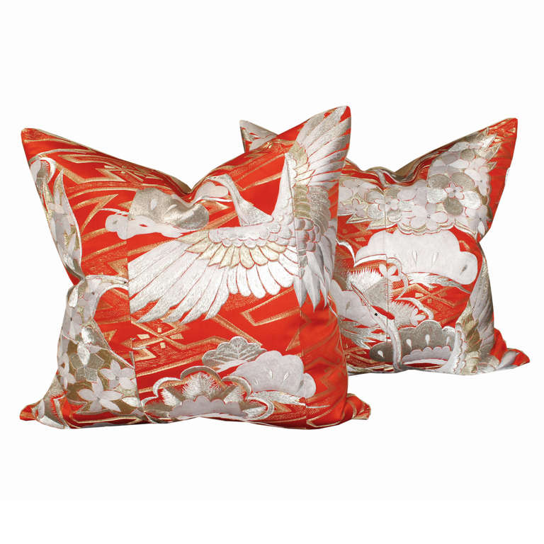 Suite of Four Vintage Japanese Wedding Kimono Pillows