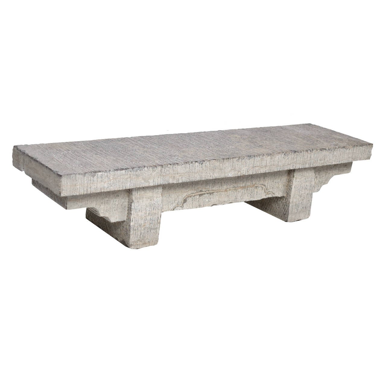 A small-scale limestone Doon collection bench from Shanxi province, China with a carved apron.

