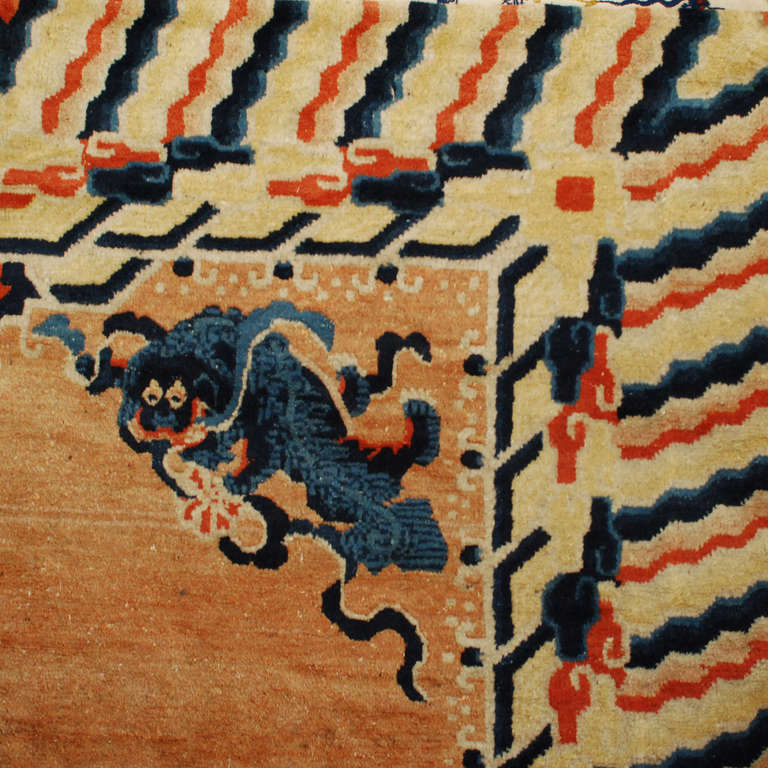 Chinese Early 20th CenturyTibetan Rug with Fu Dogs