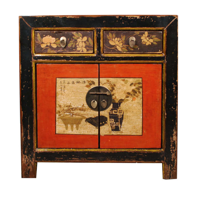 Mongolian Pair of Early 20th Century Two Door Two Drawers Painted Chests
