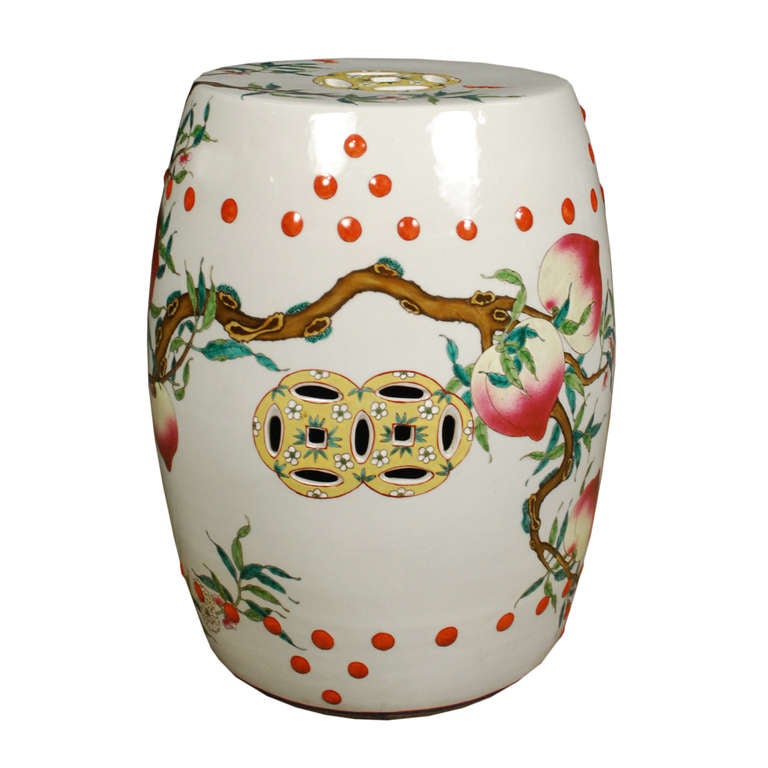 20th Century Colorful Chinese Stools with Pomegranates