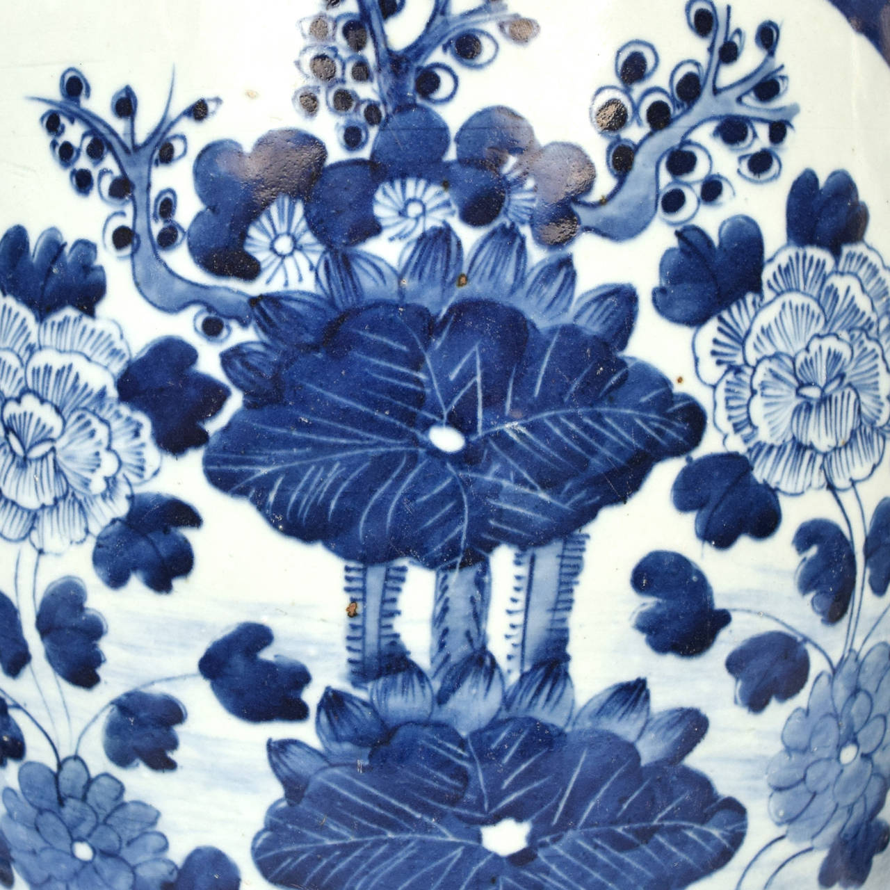 Pair of Chinese Blue and White Floral Scroll Pots 1