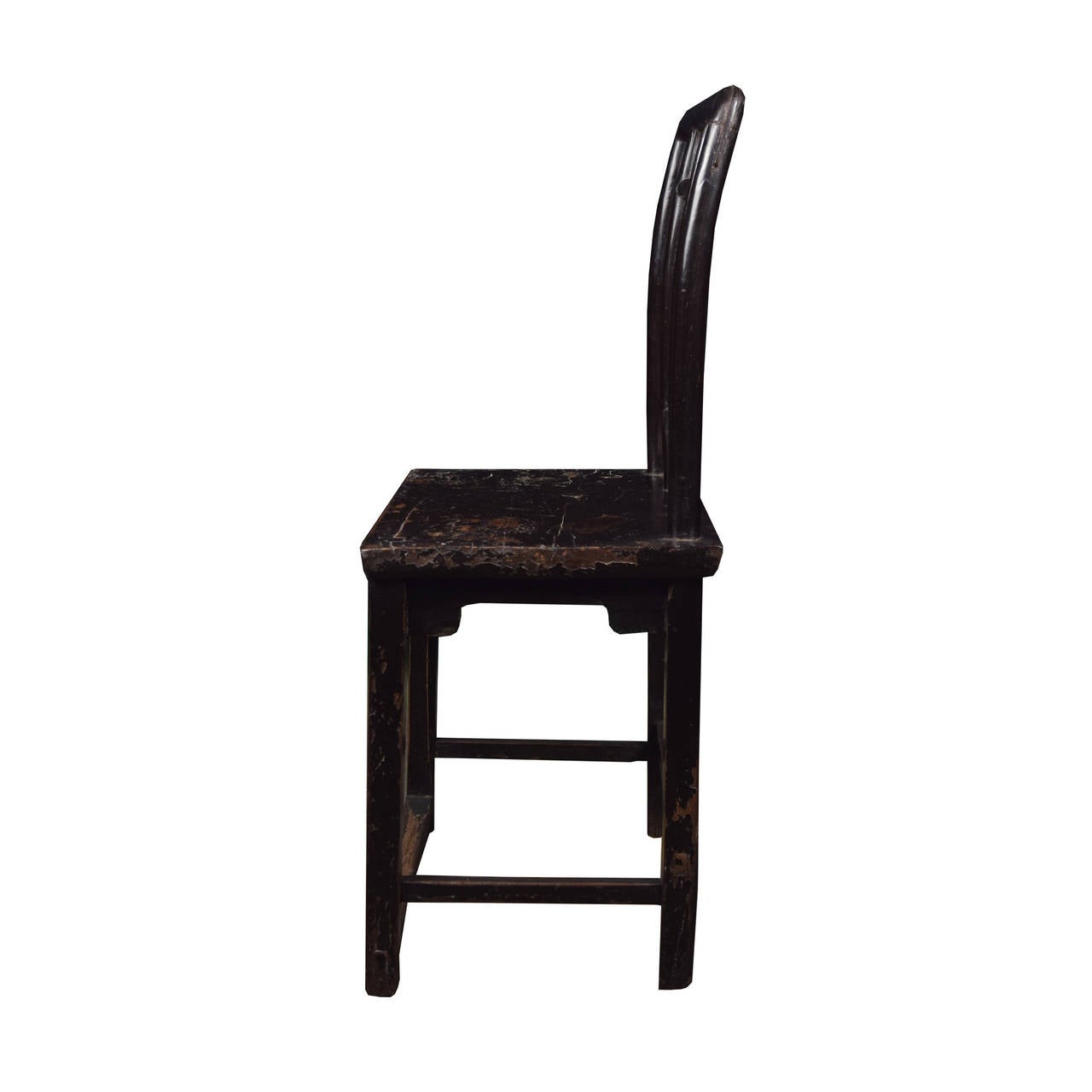 Pair of 19th Century Chinese Black Lacquer Side Chairs In Excellent Condition In Chicago, IL