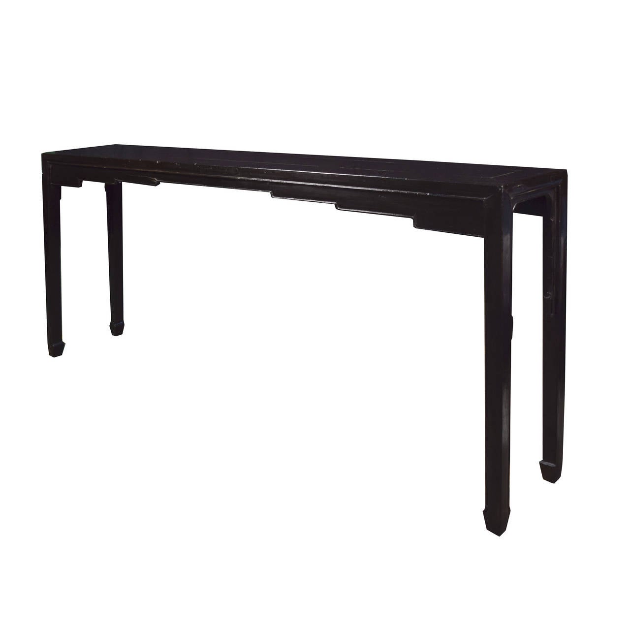19th Century Chinese Black Altar Table with Stepped Apron and Hoofed Feet
