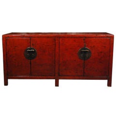 Antique 19th Century Chinese Four Door Red Lacquer Coffer