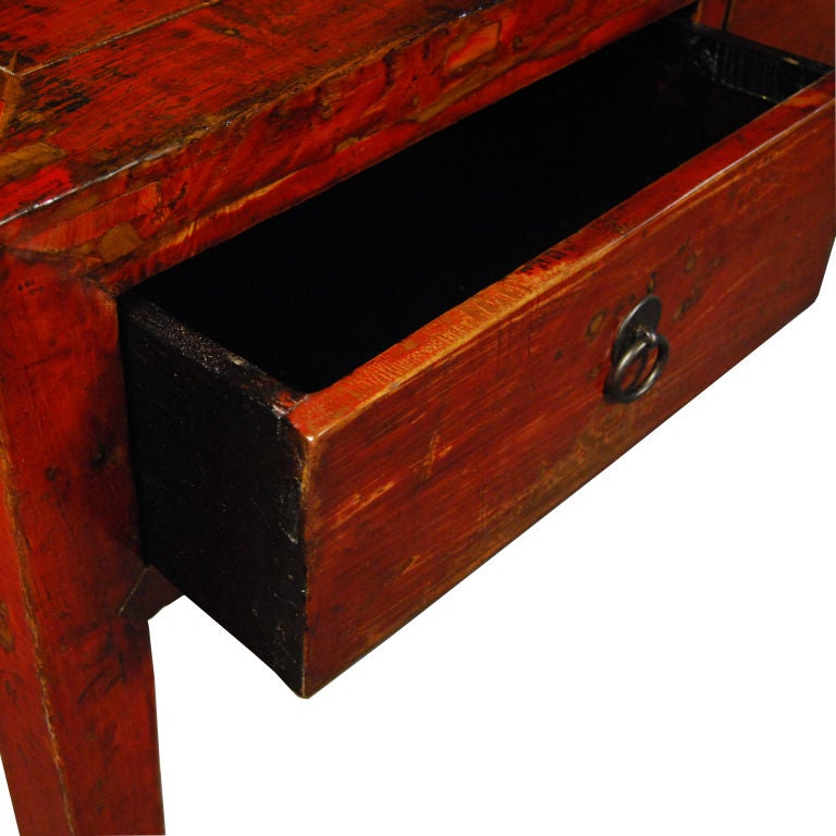 19th Century Chinese Four Drawer Red Lacquer Table In Excellent Condition In Chicago, IL