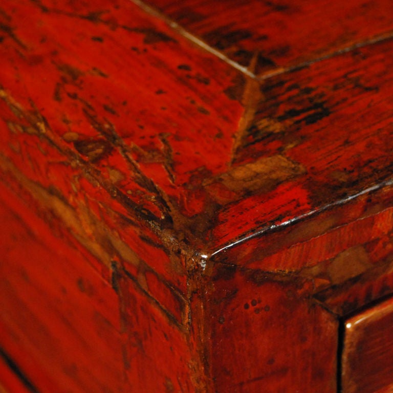 19th Century Chinese Four Drawer Red Lacquer Table 1