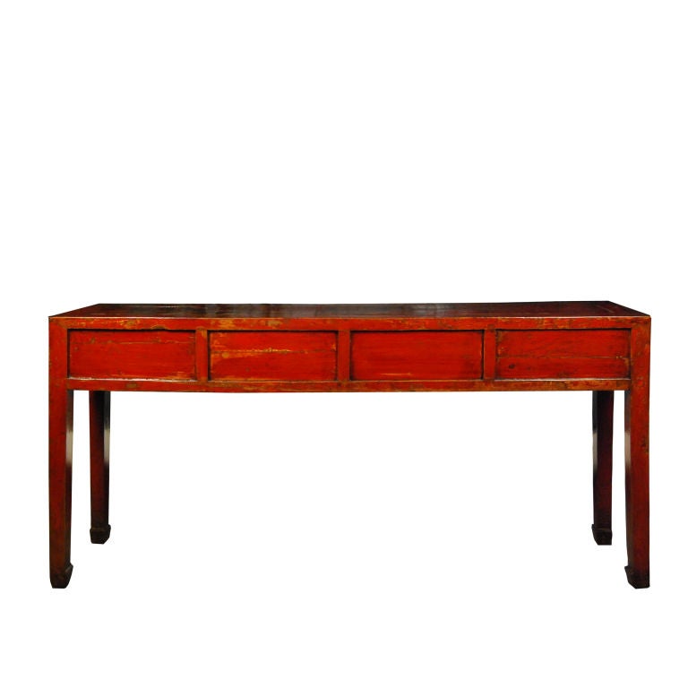 19th Century Chinese Four Drawer Red Lacquer Table 4