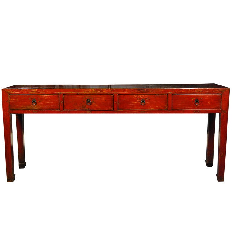 19th Century Chinese Four Drawer Red Lacquer Table
