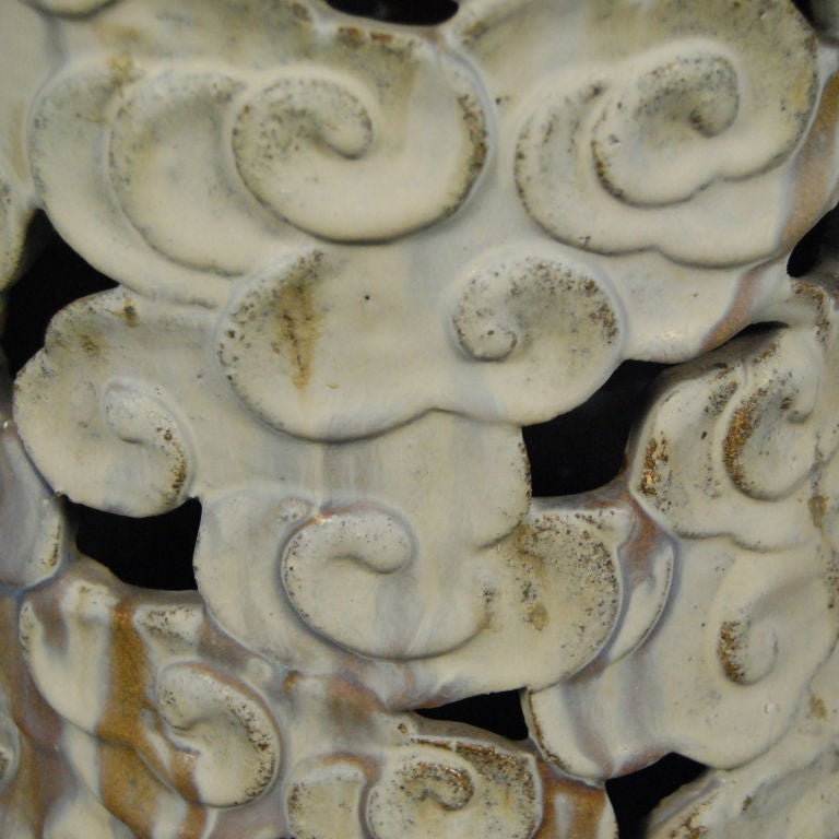 Cream Glazed Garden Stool with Cloud Motif