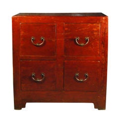 19th Century Chinese Red Lacquer Chest with Four Drawers