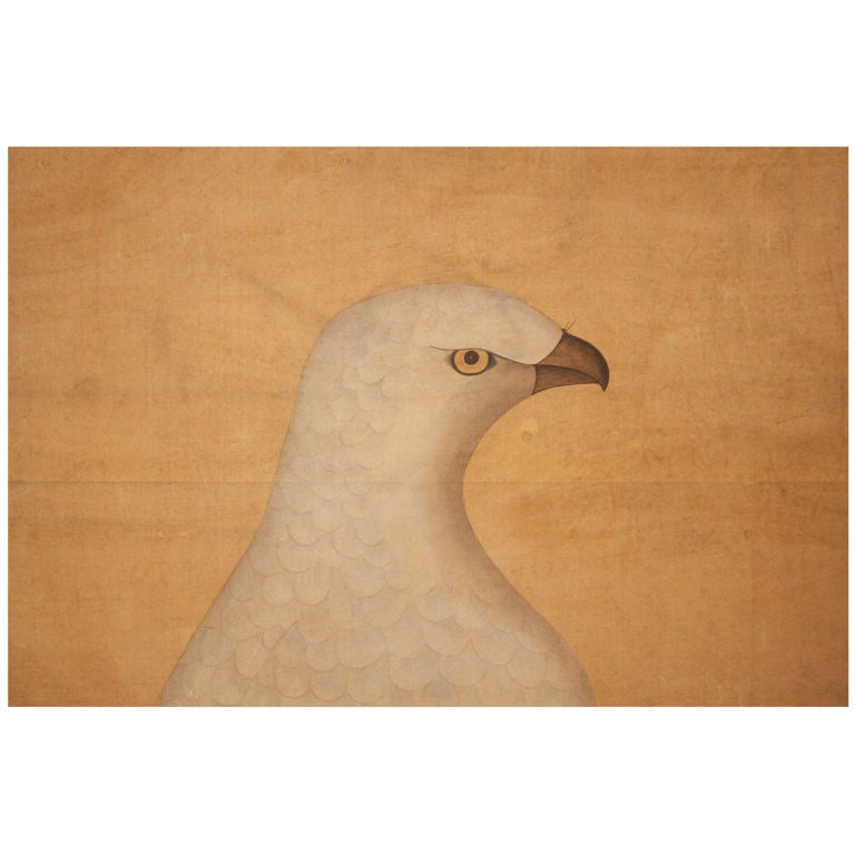 An 18th century Japanese scroll painting depicting an arctic falcon rendered in ink and colors on silk.<br />
<br />
Pagoda Red Collection #:  BTF030<br />
<br />
<br />
Keywords:  Painting, drawing, Japanese, Japan