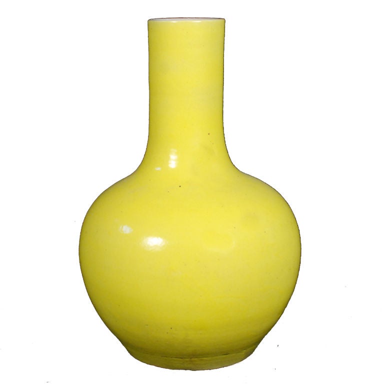 A pair of 21st century Chinese citron glazed bottle vases with beautiful proportion.<br />
<br />
Pagoda Red Collection #:  ZZZ013<br />
<br />
<br />
Keywords:  Vase, urn, vessel, planter, jar, bowl, basin