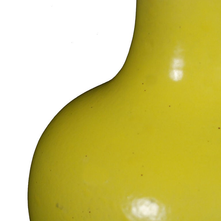 Porcelain Pair of Citron Glazed Bottle Vases