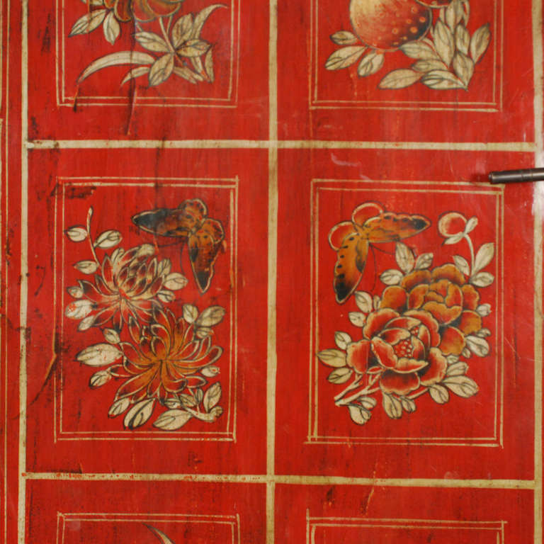 19th Century Chinese Painted Red Lacquered Cabinet 1