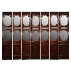 Set of Seven 19th Century Chinese Courtyard Panels with Mirror