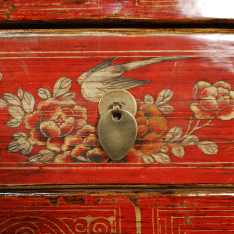 19th Century Chinese Painted Red Lacquered Cabinet 2