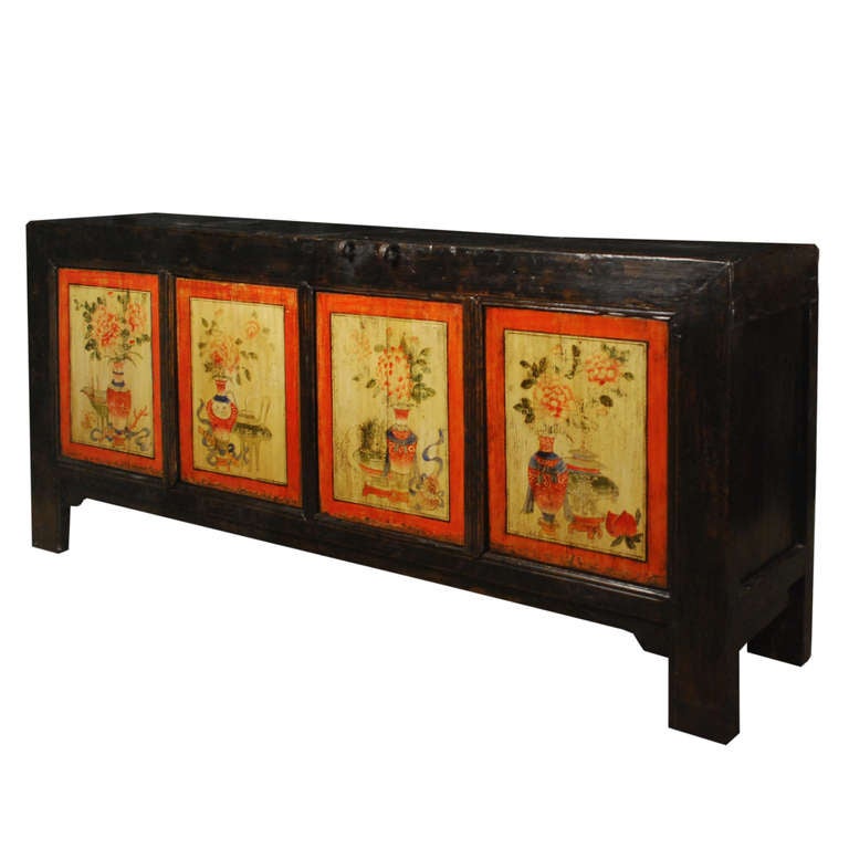 Mongolian Early 20th Century Four Door Painted Coffer