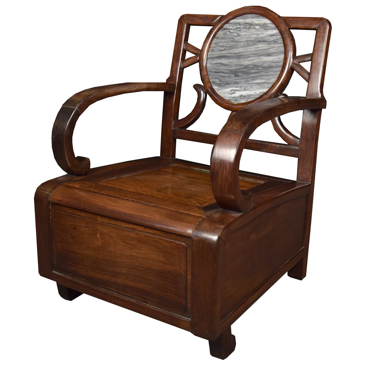Chinese Deco Meditation Chair with Stone Medallion