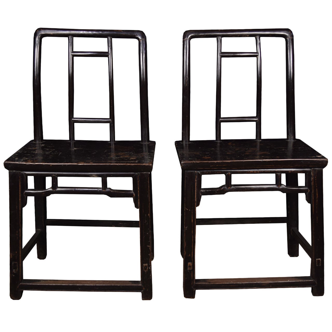 Pair of 19th Century Chinese Black Lacquer Side Chairs