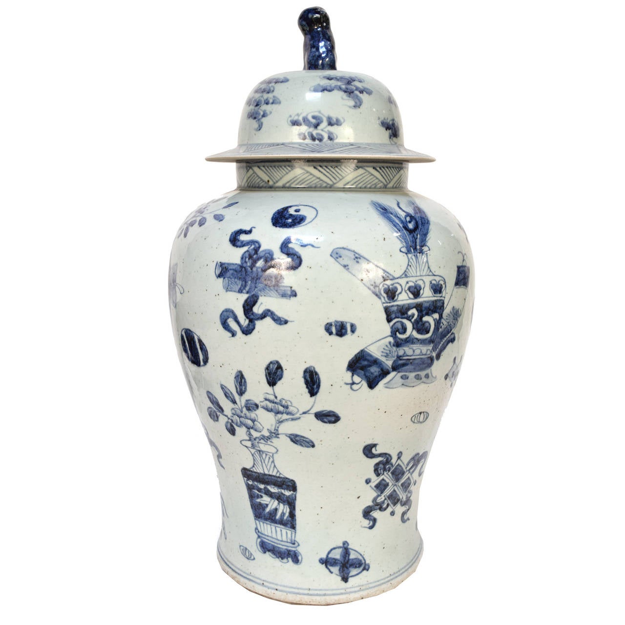 Chinese blue-and-white ceramics have inspired ceramists worldwide since cobalt was first introduced to China from the Middle East thousands of years ago. This contemporary vase from Beijing  assumes a traditional curved shape. Ranging from dark