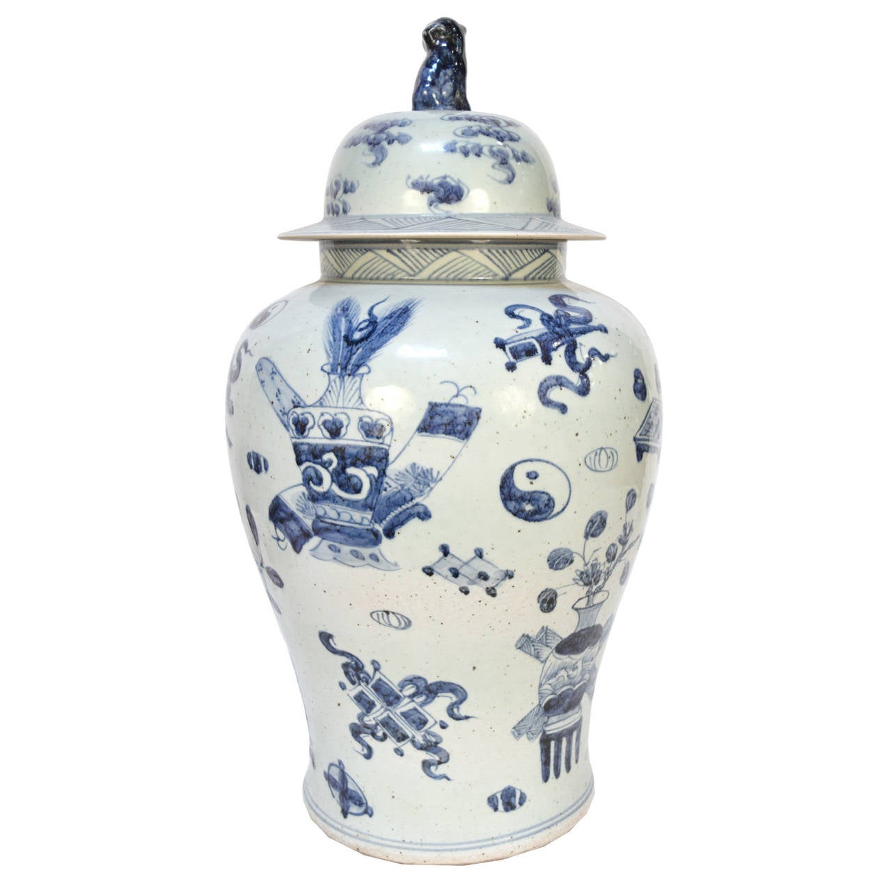 Chinese Blue and White Jar with Scholar's Objects