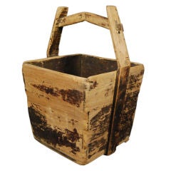Antique 19th Century Chinese Wooden Grain Bucket