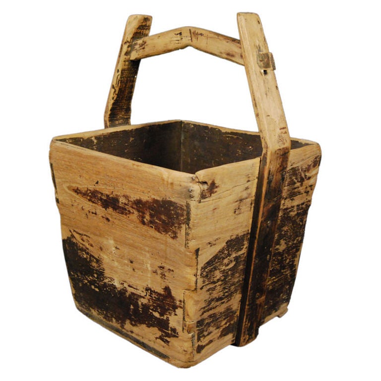 19th Century Chinese Wooden Grain Bucket