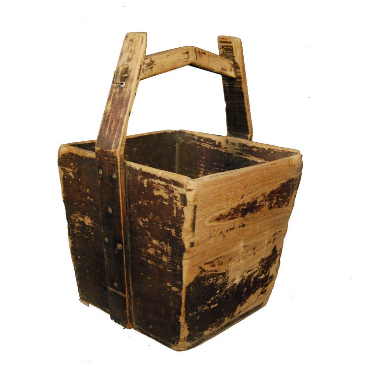 Folk Art 19th Century Chinese Wooden Grain Bucket