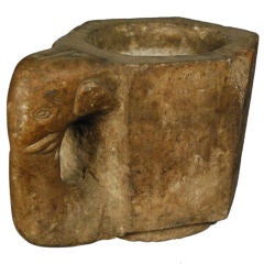 19th Century Chinese Stone Mortar with Elephant Handle