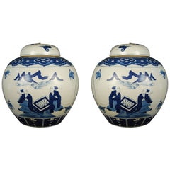 Pair of Early 20th Century Chinese Blue and White Tea Leaf Jars