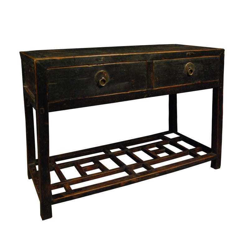 19th Century Chinese Table with Lattice Shelf