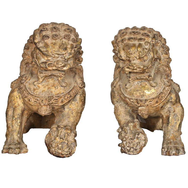 A pair of 19th century Chinese male and female gilt cast iron fu dogs.

Pagoda Red Collection #:  Z172


Keywords:  Fu, foo dog, shizi, statue, sculpture, garden