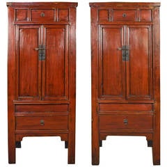 Pair of 19th Century Chinese Red Lacquer Cabinets 4