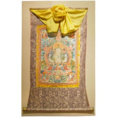 19th Century Tibetan Thangka Painting on Linen Mount