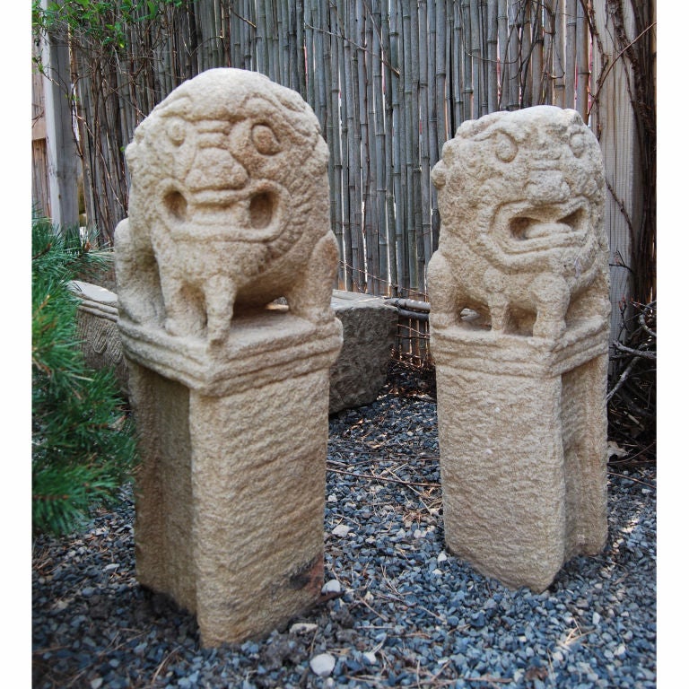 Pair of 19th Century Chinese Petite Fu Dog Hitching Posts