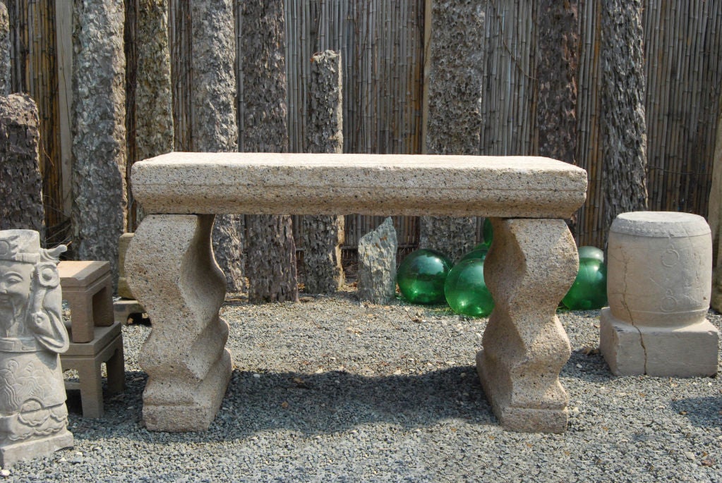 An early 20th century Chinese granite pedestal table with wavy legs.<br />
<br />
Pagoda Red Collection #:  U015<br />
<br />
<br />
Keywords:  Table, console, garden, outdoor, side, sofa table